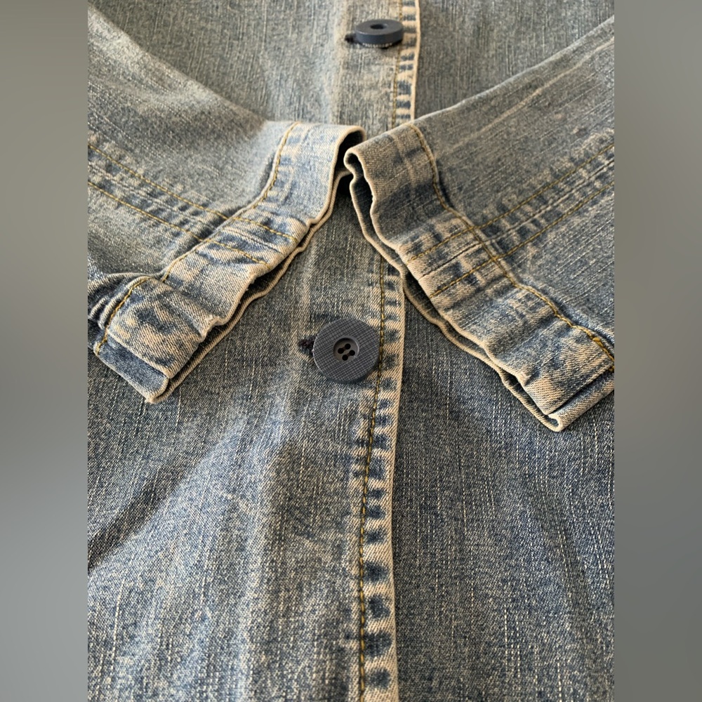 Vintage 80s 90s Denim Jean Chore Jacket Women Acid Chunky Buttons Pockets - Picture 3 of 14